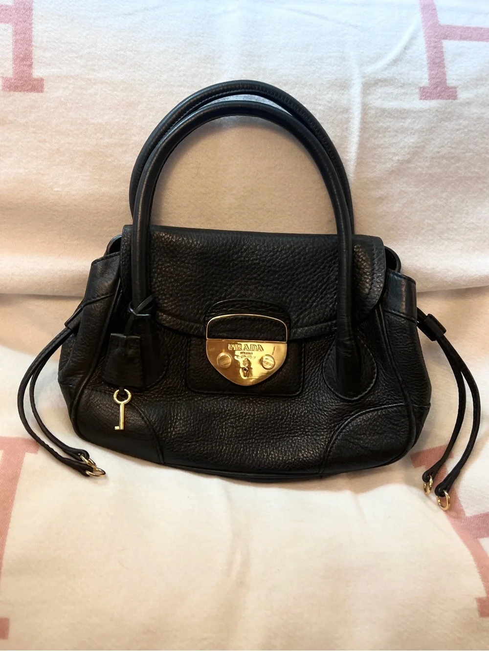 Prada Vintage lock and key bag! RARE! Black Leather Tote⭐️ Offers welcome!